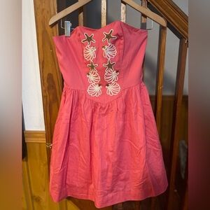 Lilly Pulitzer Pink Embroidered Seashell Strapless Dress, Size 2 Summer Flirty